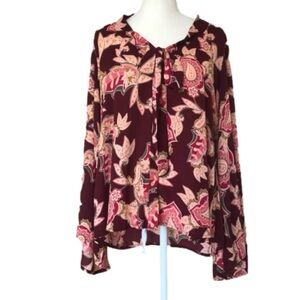 Show Me Your MuMu Vino Vine Brynn Floral Front Tie Long Bell Sleeve Blouse